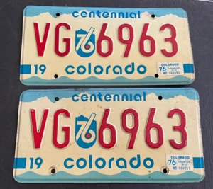 Pair 1976 Colorado Centennial License Plate Tag VG 6963 - Picture 1 of 2