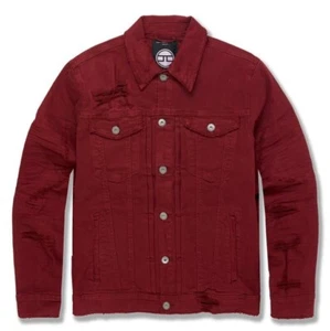 New Mens Jordan Craig Tribeca Twill Trucker Jacket (BORDEAUX) Ripped Size MEDIUM - Picture 1 of 2