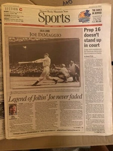 JOE DiMAGGIO DEAD at 84 The Rocky Mtn. News March 9,1999 Complete Paper - Picture 1 of 3
