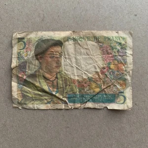 Banque de France 5 Francs Banknote 1943 Weltgeld Europa Katalonien Währung - Bild 1 von 3