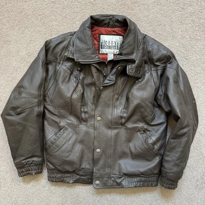 复古 City Streets 男式 M 码灰色真皮夹克 - Y2K 90 年代骑手 — 第 1/4 张图片