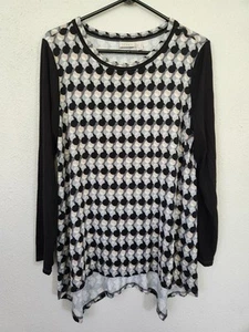 Logo By Lori Goldstein Long Sleeve Black Multicolored Circle Pattern Shirt M - Picture 1 of 9