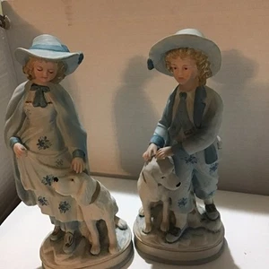 Vintage Courting Couple Figurine With Dogs Andrea By Sadek Pale Blue 9” Japan - Picture 1 of 6
