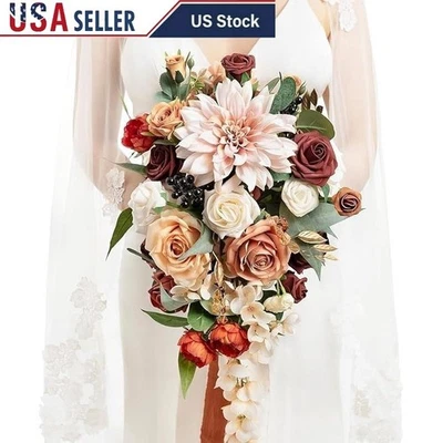 Ramo de novia de terracota flores artificiales decoración de boda sesión de fotos recuerdo Foto 1 de 4