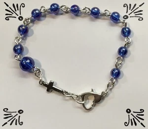 Handcrafted Child Rosary Bracelet Cobalt Sapphire AB Beads Silver September - Picture 1 of 5