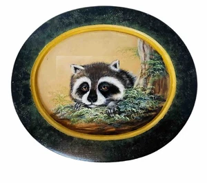 Vintage Volkskunst RACOON Tier Wildtiere Natur Gemälde signiert Otto - Bild 1 von 4