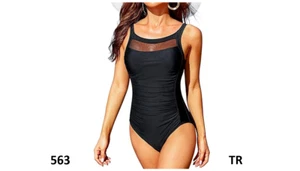 Tempt Me Women One Piece Mesh Swimsuits Vintage Tummy Control Swimwear Black M - Picture 1 of 6
