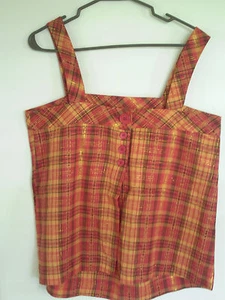 Metro Style Women Orange plaid  Shirt Top Cami Plaid Wide Straps  Size 12 - Picture 1 of 3