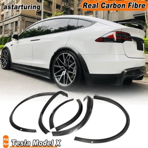 For Tesla Model X 2016-21 REAL Carbon Wheel Eyebrow Arch Trim Fender Flares 6PCS - Picture 1 of 11