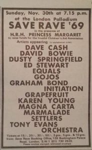 DAVID BOWIE at The London Palladium 1969 Original Vintage Press Advert 6x3 inch - Imagen 1 de 1