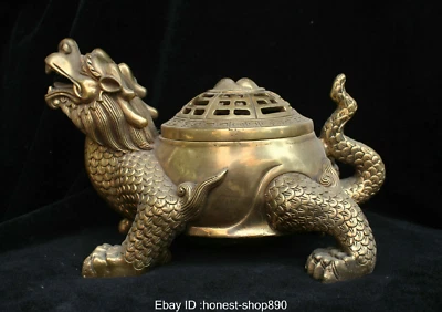 China Chino Folk Fengshui Latón Dragón Tortuga Tortuga Estatua Quemador Censario Foto 1 de 4