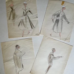 Lucile MANGUIN (1905-1990) Haute Couture Croquis crayon et aquarelle - Bild 1 von 13