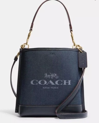 NUEVO CON ETIQUETAS COACH Mollie Bolso Bucket 22 en Denim Chambray con Logo Coach CH224 Foto 1 de 4