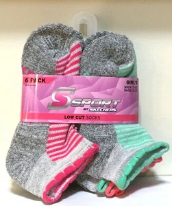 S Sport by Skechers 6pk Low Cut Girls Socks Assorted Shoe Size 9-3.5 NEW IN PACK - Picture 1 of 6
