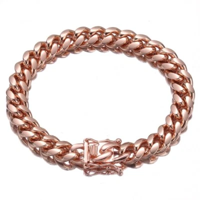 Brazalete de cadena de eslabones cubanos Miami de acero inoxidable de oro rosa de 10 mm * 8,5 pulgadas Foto 1 de 4