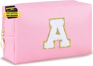 Initial Makeup Bag Personalized Preppy Cosmetic Bag Travel Toiletry Bag Waterpro - Picture 1 of 7
