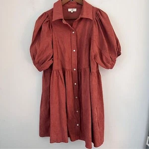 Entro Brown Puff Sleeve Mini Dress Medium - Picture 1 of 7