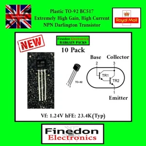 10 x BC517 Plastic TO92 Extremely High Gain Current NPN Darlington Transistor - Picture 1 of 2
