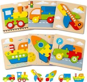Wooden Vehicle Puzzles Toy Gift for 1, 2, 3 Years Old Boys Girls, Toddler... - Picture 1 of 7