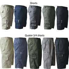 Mens New Plain Elasticated Waist Lightweight Cotton Cargo Combat Shorts Pants 