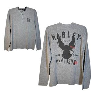 Camicia Harley Davidson Waffle Henley taglia L grigia 100% cotone Moto Milwaukee WI - Foto 1 di 13