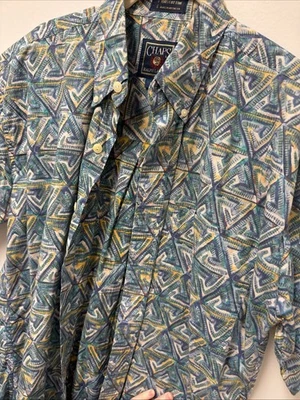 Camisa De Colección Años 90 Ralph Lauren Chaps Hombres M Azul Verde Geométrica Manga Corta Foto 1 de 4