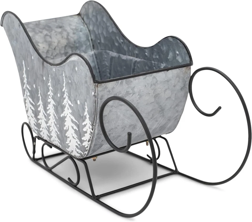 Napco Galvanized Grey Sleigh 12 .5 Metal Decorative Table Top Planter