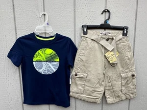 NEW lot 2 Denim Shorts Tan size 6 Gap Kids  T-shirt Size S 6-7 Boys Blue - Picture 1 of 5