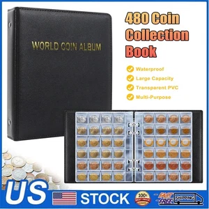 480 Bolsillo Mundo Colección Monedas Álbum Almacenamiento Carpeta Libro Porta Dinero Organizar - Imagen 1 de 12