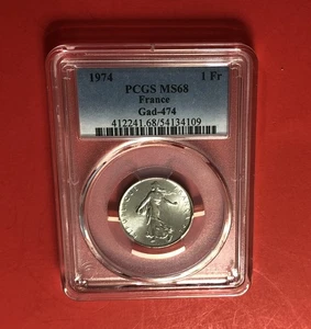 FRANKREICH-1974-UNZIRKULIERTE 1 FRANC MÜNZE, BEWERTET VON PCGS MS 68 - Bild 1 von 4