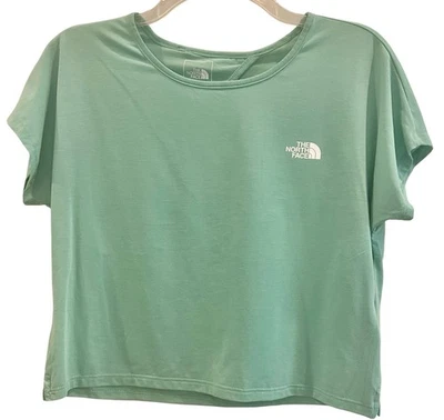 Новый North Face зеленый белый логотип футболка XS укороченный короткая длина верхняя крышка рукав - Изображение 1 из 4