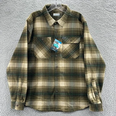 Camisa Columbia Para Hombres Grande L Verde A Cuadros Elementos Exterior Camisa Franela Elastizada Foto 1 de 4