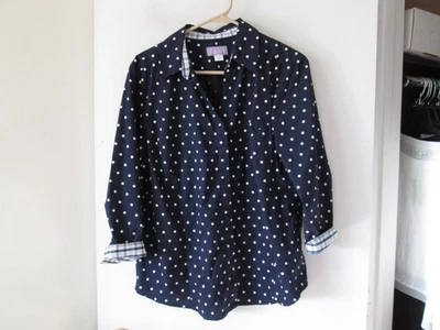 CAMISA SEÑORA AZUL MARINO ESTAMPADO DE LUNARES ABOTONADA-TALLA XL-NUEVA SIN ETIQUETAS Foto 1 de 4