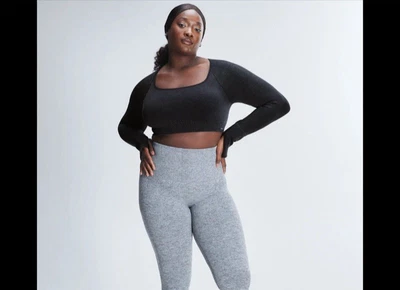 Savage X Fenty 2X Seamless Ribbed Long Sleeve Bra Top in Washed Black Caviar - Image 1 of 3