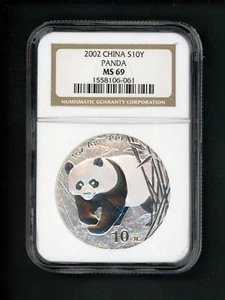 China PRC People's Republic 1 oz 2002 Silver 10Y Yuan Panda NGC MS 69 Choice Gem - Picture 1 of 4