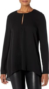 THEORY Silk Slit Front Tunic Long Sleeve Blouse in Black Sz S $285 - Picture 1 of 7