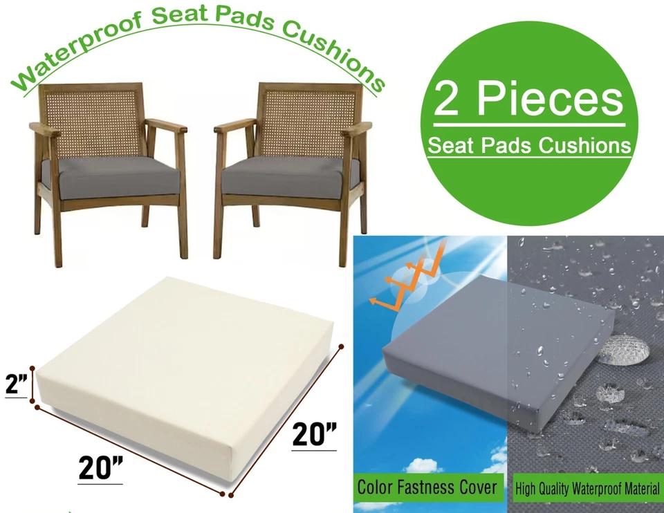 IDEAL "2er-Pack Wasserdichte Gartenpolster Outdoor Rattan Möbel Sitzpolster 20""x20""x2"""