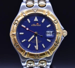 ELLESSE Soft Line Watch 200m Blue Date Dial Men Two Tone Stainless Steel - Picture 1 of 8