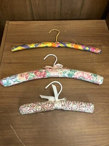 LOT of 3 Satin & Velvet Covered Padded Coat Hangers pastels & prints - Picture 1 of 2