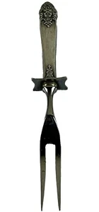 ORNATE Vintage SOLID STERLING SILVER WILD ROSE PATTERN? MEAT CARVING Fork 89.7g - Picture 1 of 14