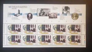 Stamps Canada Mint: 45c U.N. 50th Anniversary pane of 10 VF MNH - Picture 1 of 1