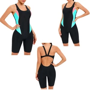 Women's One-piece Bodysuits Sleeveless Hollow Back Patchwork Sport Swim Leotards - Picture 1 of 22