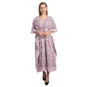 Vintage Indian Block Print Embroidered Ethnic Caftan Dress - Picture 1 of 6