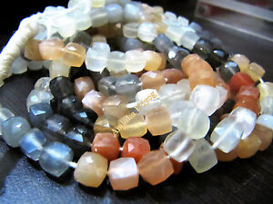 Natural Multi Color Moonstone Faceted Cube Beads Size 7 to 8mm Strand 10 inches.