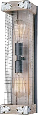 RUSTIC WOOD IN OAK COLOR AND IRON NET WALL SCONCE 5" W x 19 7/8" No Bulbs - Image 1 of 2