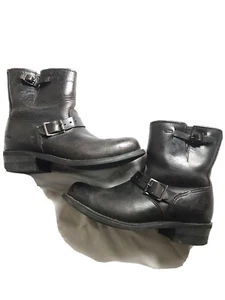 FRYE Combat Boots Black Leather Moto Ankle Belted Size 9.5 EUC - Picture 1 of 8