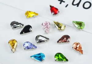 50 Pcs / 6 x 10mm / Sew On Crystal Teardrop Rhinestone Crystal Bead S19S - Picture 1 of 28