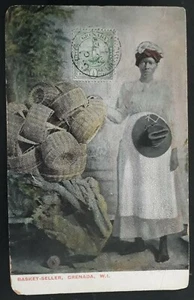 RARE 1909 Grenada Postcard "Basket Seller" ties 1/2d Seal stamp canc Grenada - Picture 1 of 2