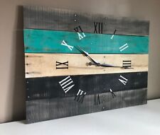 black gray white turquois reclaimed wood modern style Customize your clock today