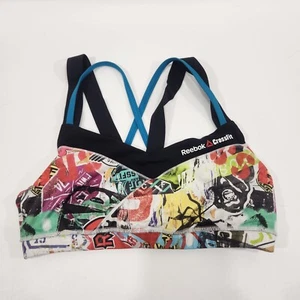 Reebok CrossFit Sports Bra S See Measure No Pads Strappy Back Pullover Colorful - Picture 1 of 16